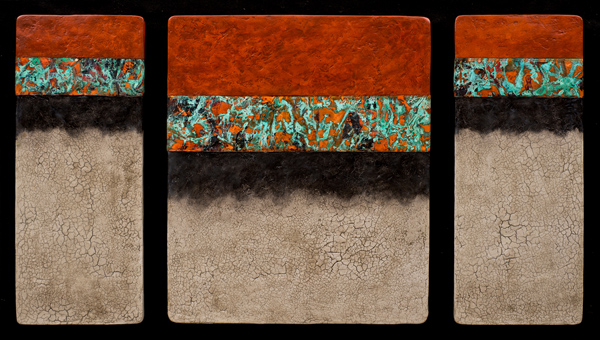 Canyon Walls OBC M+ triptych - Handcast Paper, Mixed Media - 26 x 40