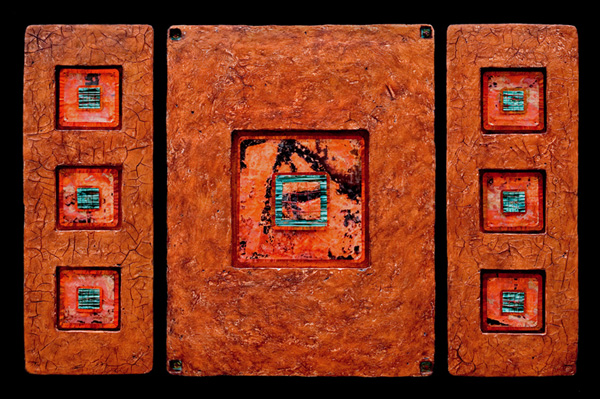 Jewels from Within L triptych - Handcast Paper, Mixed Media - 32 x 54