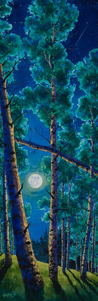 Summer Aspen Moon - Watercolor - 29 x 9