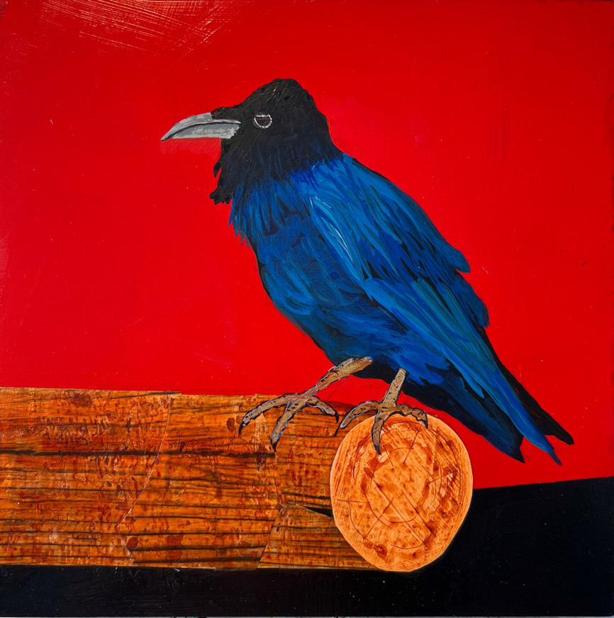 Red Sky and Raven - MixedMedia - 12x12